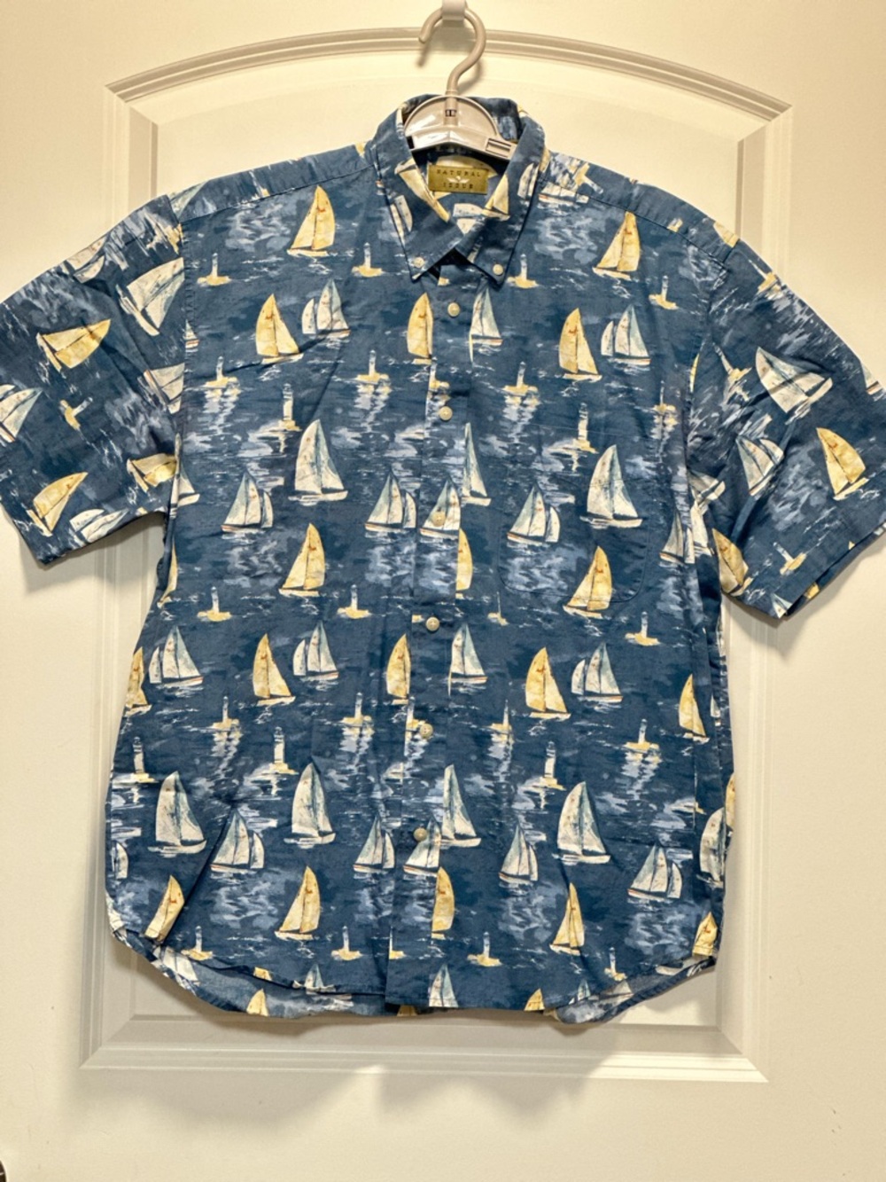 Natural Issue Sailing Shirt Mens Large Blue Nautical Boats Button Up Cotton Vtg - Picture 7 of 10